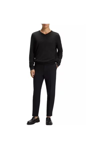 Sweter Boss wełniany z dekoltem w serek czarny