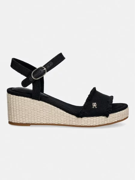 Sandali Tommy Hilfiger Mid Woven Wedge Espad Fringe črna
