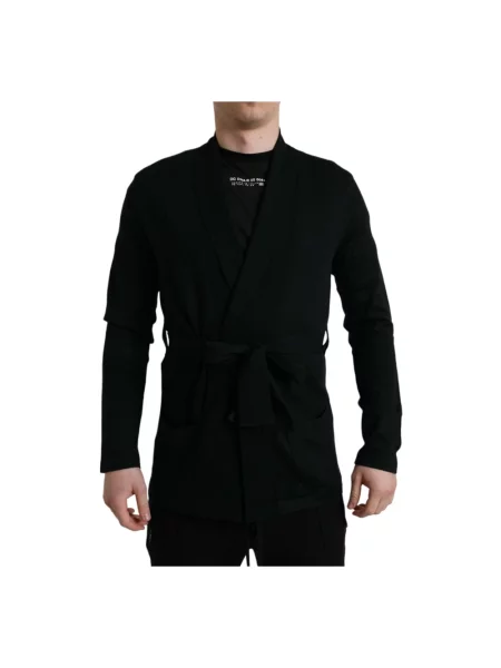 Szlafrok Dolce And Gabbana kopertowy czarny