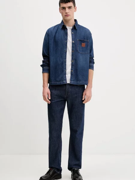 Guess Jeans koszula jeansowa regular z kołnierzykiem klasycznym granatowy