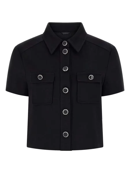 Krátky top Guess s krátkymi rukávmi čierna