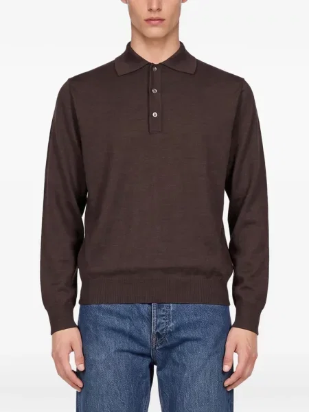 Lung tricou polo Another Aspect maro