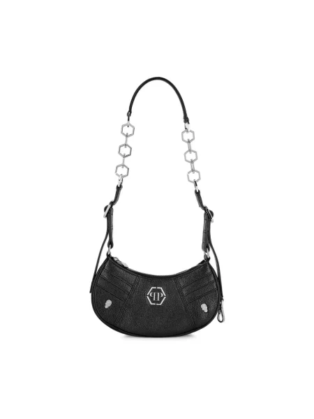 Torebka skórzana Philipp Plein skórzana z kryształkami czarna