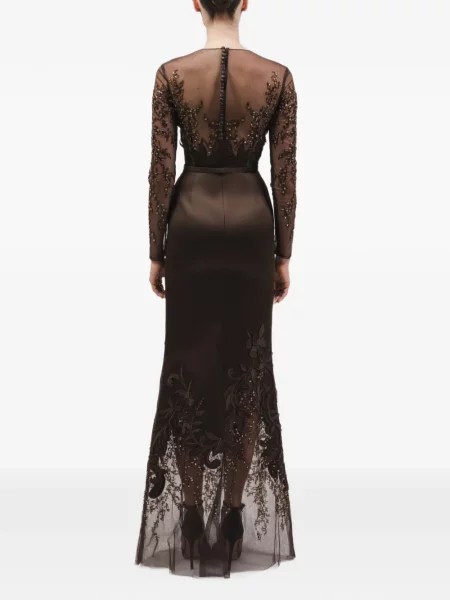 Rochie maxi Rami Al Ali cu model floral cu aplicații maro