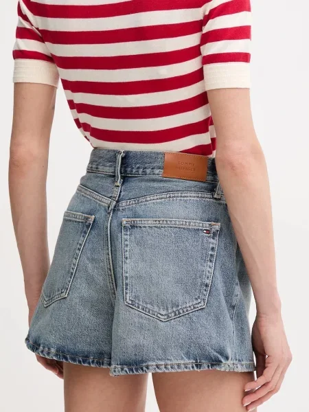 Džínové šortky Tommy Hilfiger hladké high waist modrá
