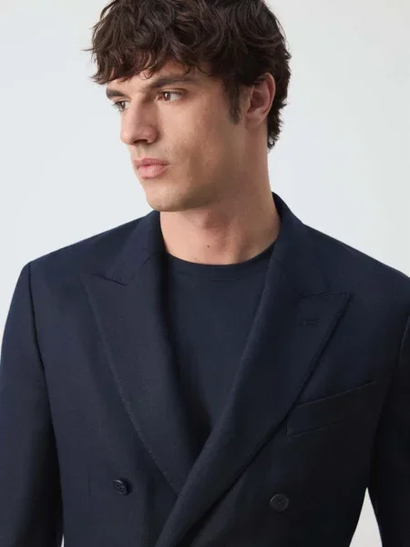Marynarka slim fit z mieszanki wełny Mężczyzna 50 MANGO MAN granatowy