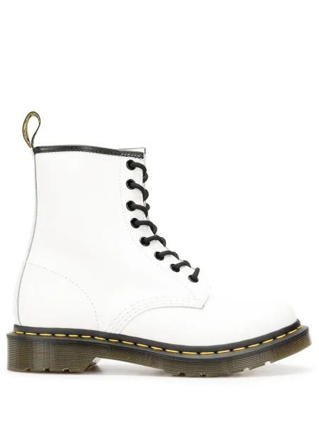 Cizme scurte Dr. Martens cu șireturi din dantelă alb