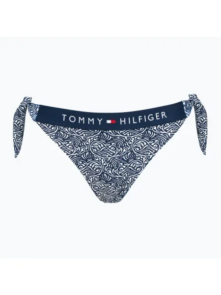 Partea de jos a costumului de baie Tommy Hilfiger Cheeky Side Tie Bikini Print illustrated wave dark night navy albastru închis