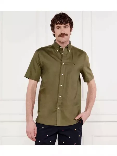 Tommy Hilfiger Cămașă | cu adaos de in verde