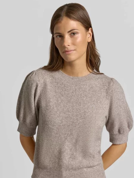 Sweter krój regular fit z bufiastymi rękawami Vero Moda beżowy