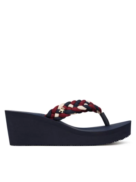 Šlepetės per pirštą Tommy Hilfiger Th Wedge Braided Summer Sandal Spalvota balta