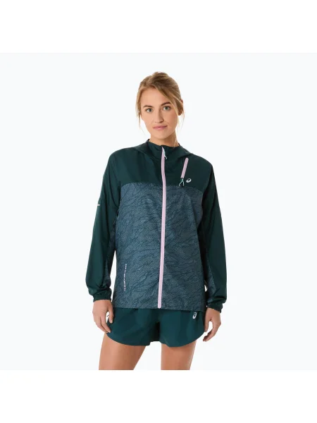 ASICS дамско яке за бягане Fujitrail Packable saxon green/light ube зелено