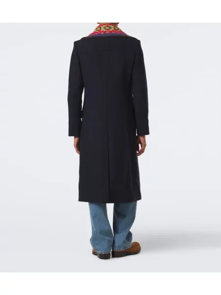 Volneni dvoredni plašč Dries Van Noten modra