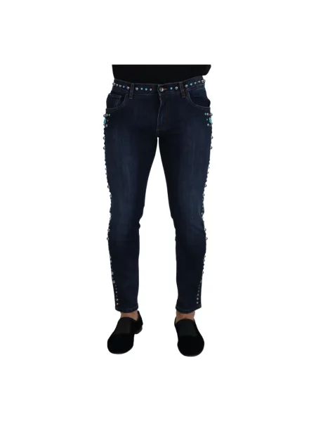 Jeansy Dolce And Gabbana z nitami niebieskie