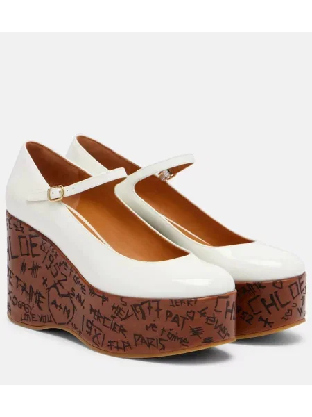 Pantofi cu toc Chloé din piele cu pană alb