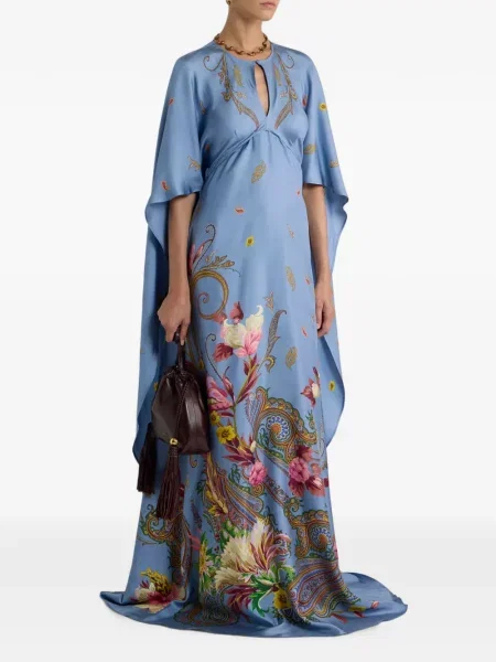 Rochie Etro de mătase cu model floral cu imagine albastru
