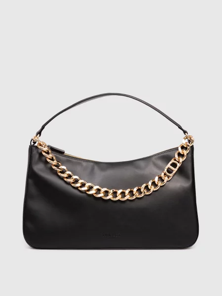 Кожаная сумка хобо Twinset черная