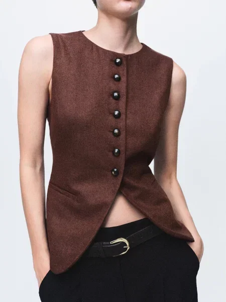 Жилет класичний MANGO вовна/поліестер коричневий