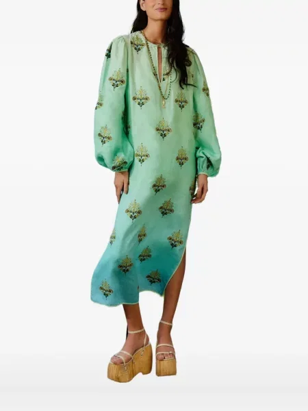 Rochie maxi Farm Rio până la genunchi de costum verde