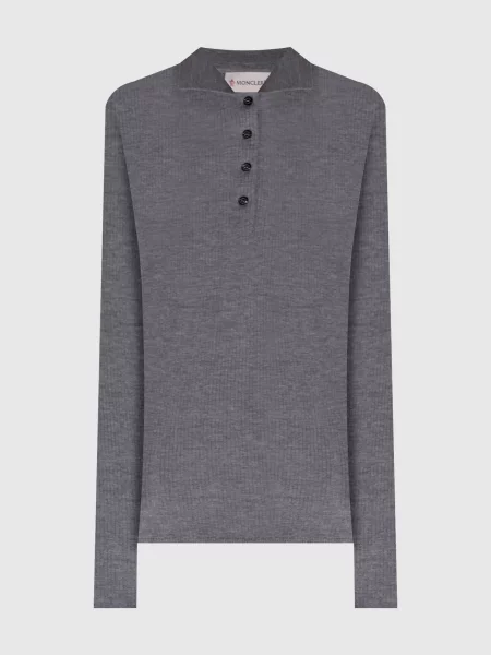 Поло з вовни в рубчик Moncler сіре