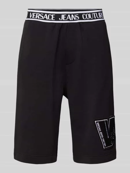 Szorty z dzianiny dresowej z elastycznym paskiem z logo Versace Jeans Couture czarne