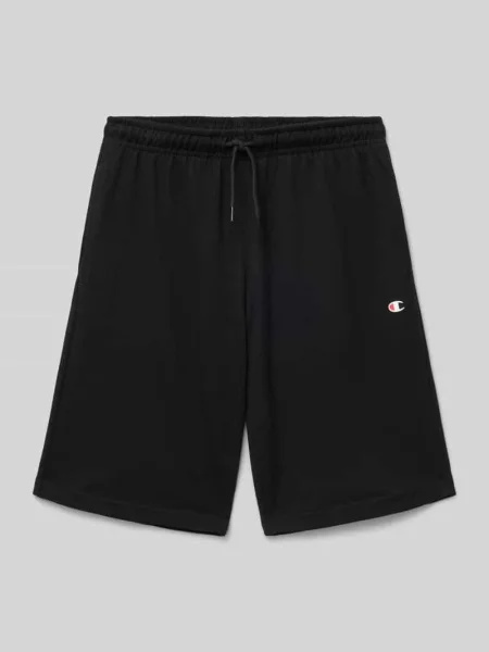 Szorty z dzianiny dresowej o kroju regular fit z nadrukiem z logo Champion czarne