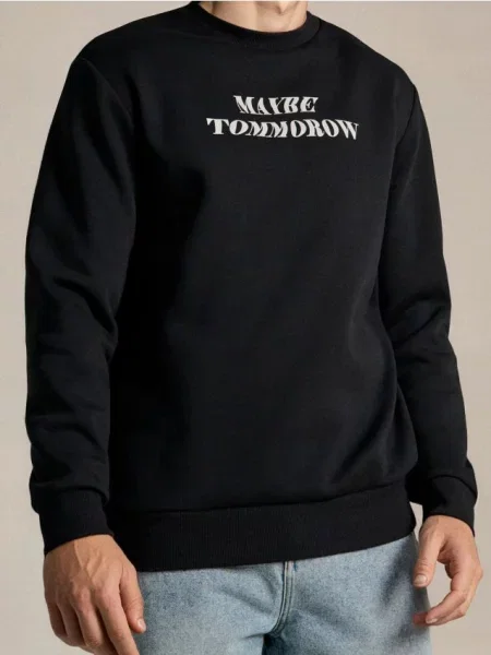 Sinsay Bluza crewneck z napisem czarny