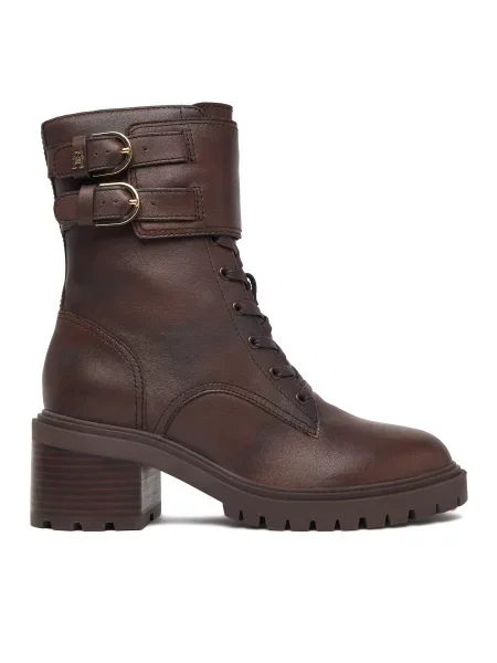 Šnurovacia obuv Tommy Hilfiger Block Heel Buckled Lace-Up Boot hnedá