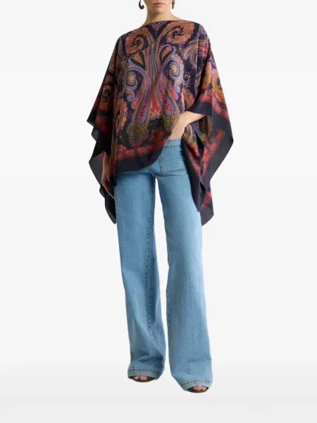 Top Etro de mătase cu model paisley albastru