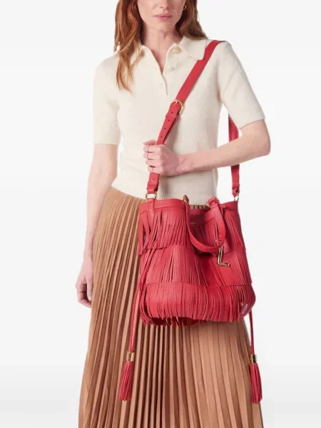 Кожена чанта Lancel с ресни червено