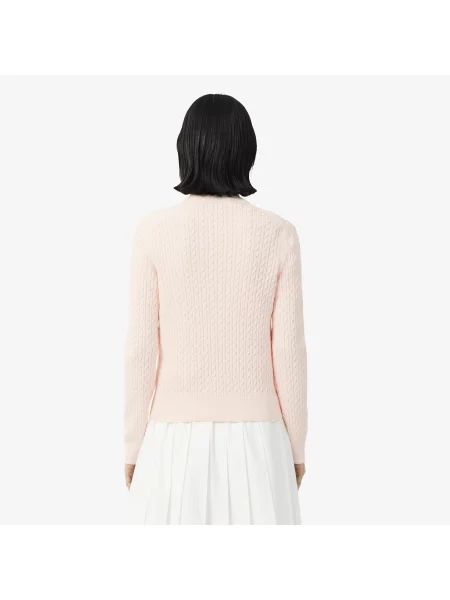 Lacoste Sweter Warkoczowy W Paski różowy