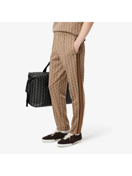Lacoste Spodnie Dresowe Paryż Z Monogramem Regular Fit Jasnobrązowe brązowy