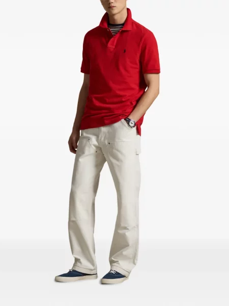 Tricou polo Polo Ralph Lauren cu glugă cu blană cu broderie roșu