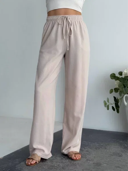 Лляні Повсякденні штани Uaclothes бежевий