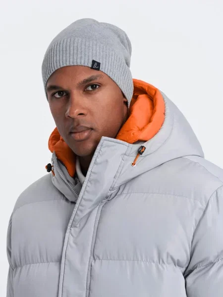 Ombre Zimowa czapka męska beanie z bawełnianej dzianiny – szary melanż šedý