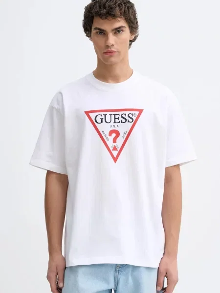Tričko Guess Jeans s potiskem bílá