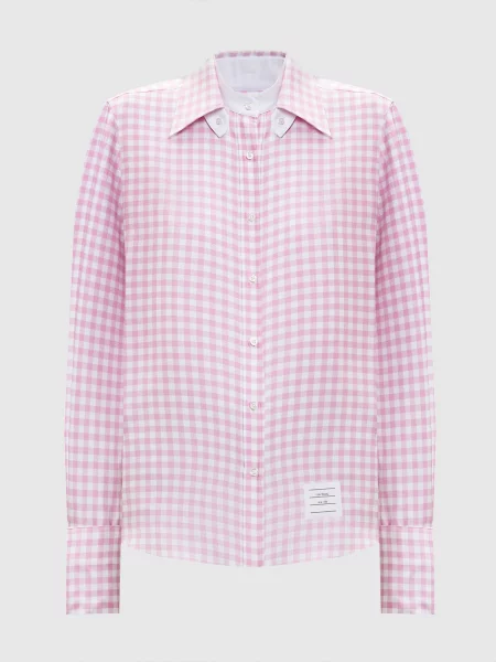 Сорочка із шовку в клітинку Thom Browne рожева