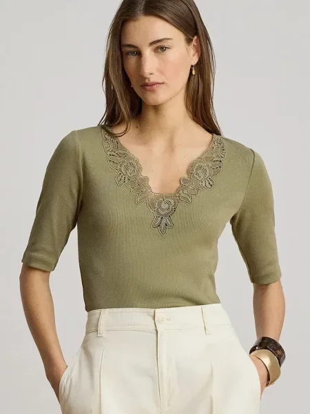 Lauren Ralph Lauren t-shirt γυναικείο με ελαστάν πράσινο