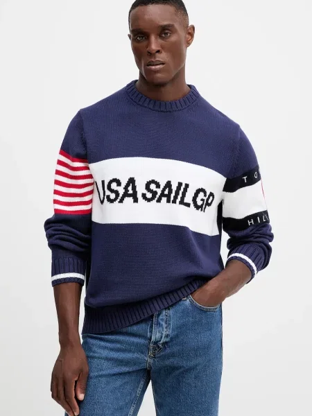 Bombažen pulover Tommy Hilfiger x SAIL GP mornarsko modra