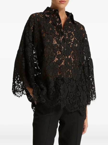 Koszulka Michael Kors Collection z okrągłym dekoltem koronkowa dzwony czarna