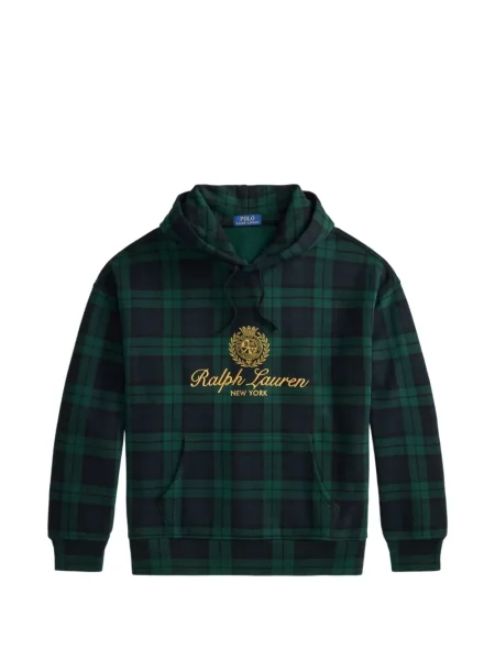 Hanorac cu glugă Polo Ralph Lauren cu broderie în carouri verde