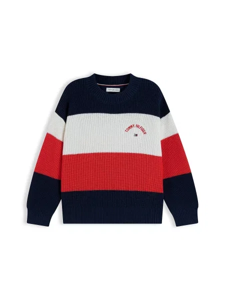TOMMY HILFIGER Pulover bleumarin / roși aprins alb