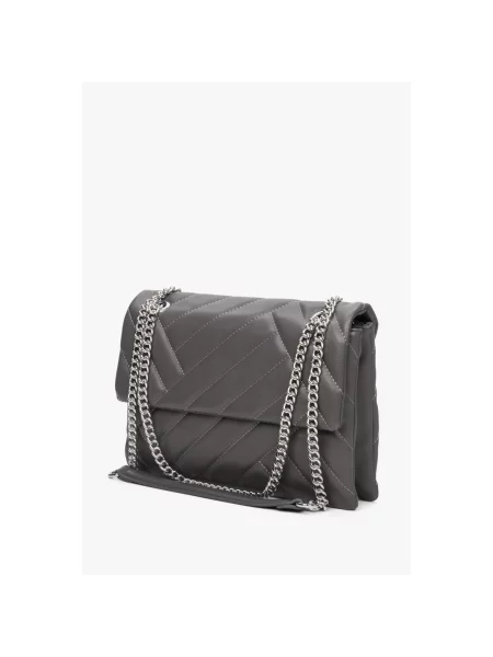 Сумка на ланцюжку шкіряна темно-сіра Estro сіра