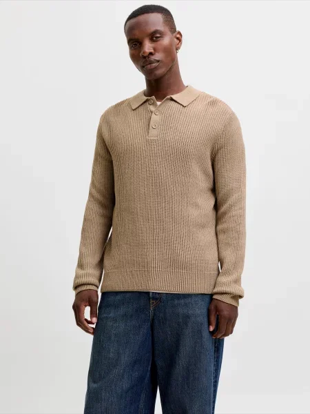 JACK & JONES Pulover JJPANNEL deschis maro