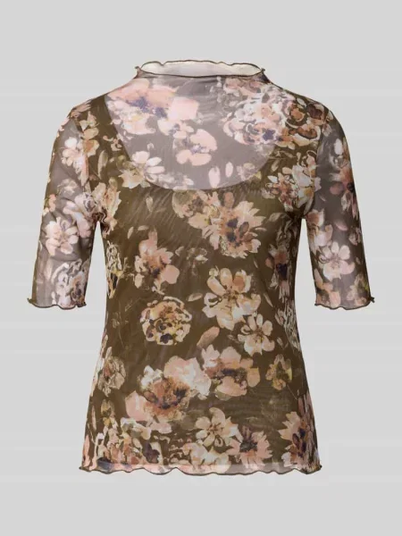 T-shirt o kroju slim fit ze stójką i zrolowanym brzegiem Zero khaki