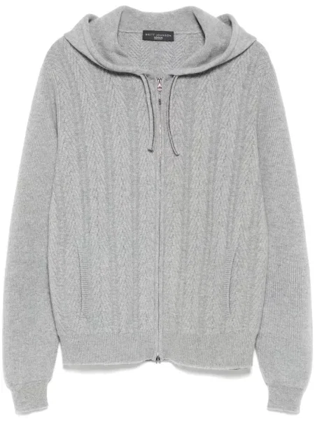 Majica s kapuljačom Brett Johnson od kašmira s herringbone uzorkom siva