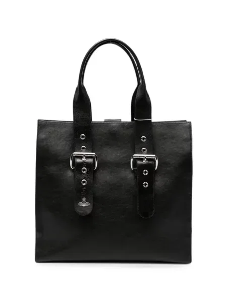 Geantă shopper Vivienne Westwood din piele cu cataramă negru