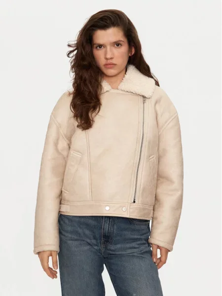 Vila Kurtka z imitacji skóry Risi beżowy