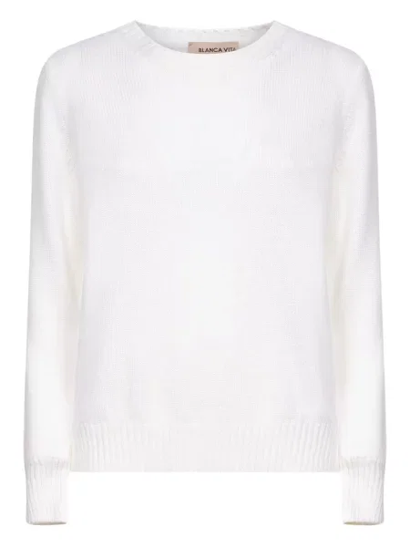 Sweter Blanca Vita z okrągłym dekoltem prążkowany biały