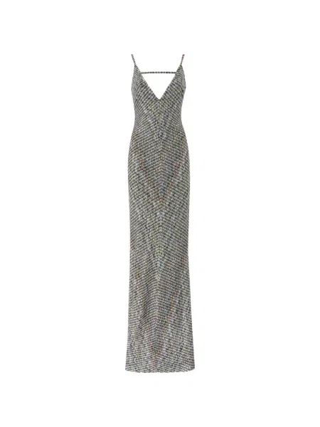 Lung rochie Missoni cu paiete cu spatele deschis gri
